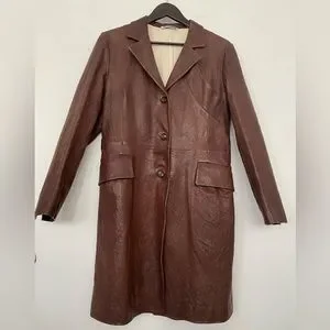 Authentic Jil Sander Brown Button Down Leather Coat Jacket